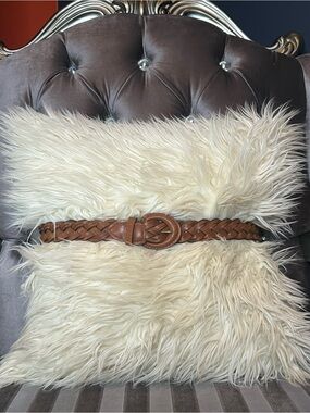 🤎🌿 Brown Braided Woven Leather Belt with Round Buckle ✨👢